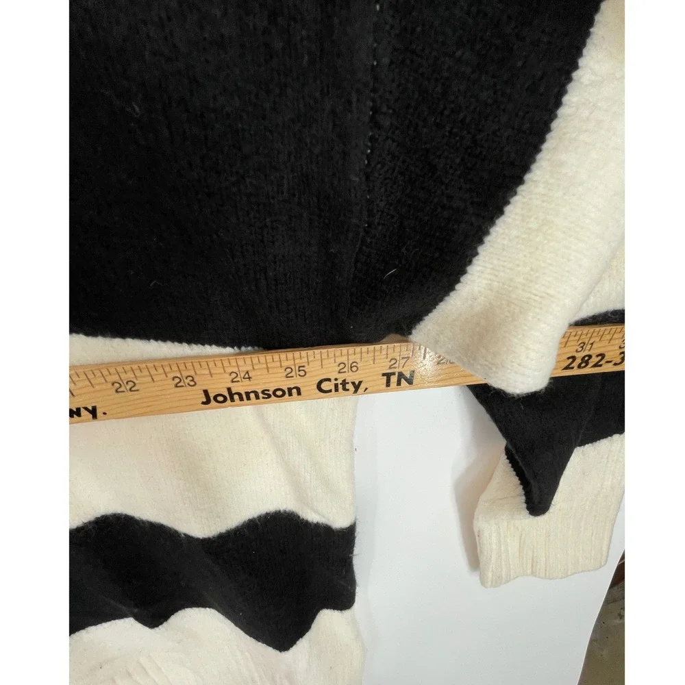 NWT LOFT Womens Sweater XL Pullover Tunic Cream Black Striped Mock Neck Knit